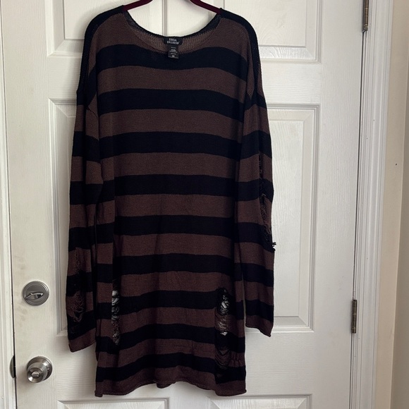 Social Collision brown and black striped distressed sweater size 2X grunge punk - Picture 1 of 12